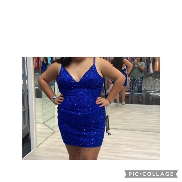 Elegant Sapphire Blue Sequin Mini Dress - Picture 3 of 4
